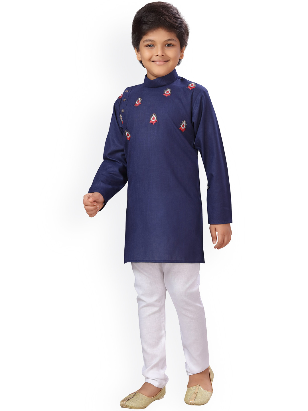 ahhaaaa Boys Navy & White Embroidered Sherwani Set
