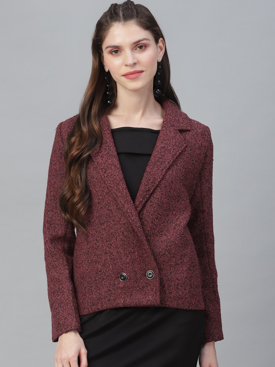 Athena Women Burgundy Double Breasted Blazer