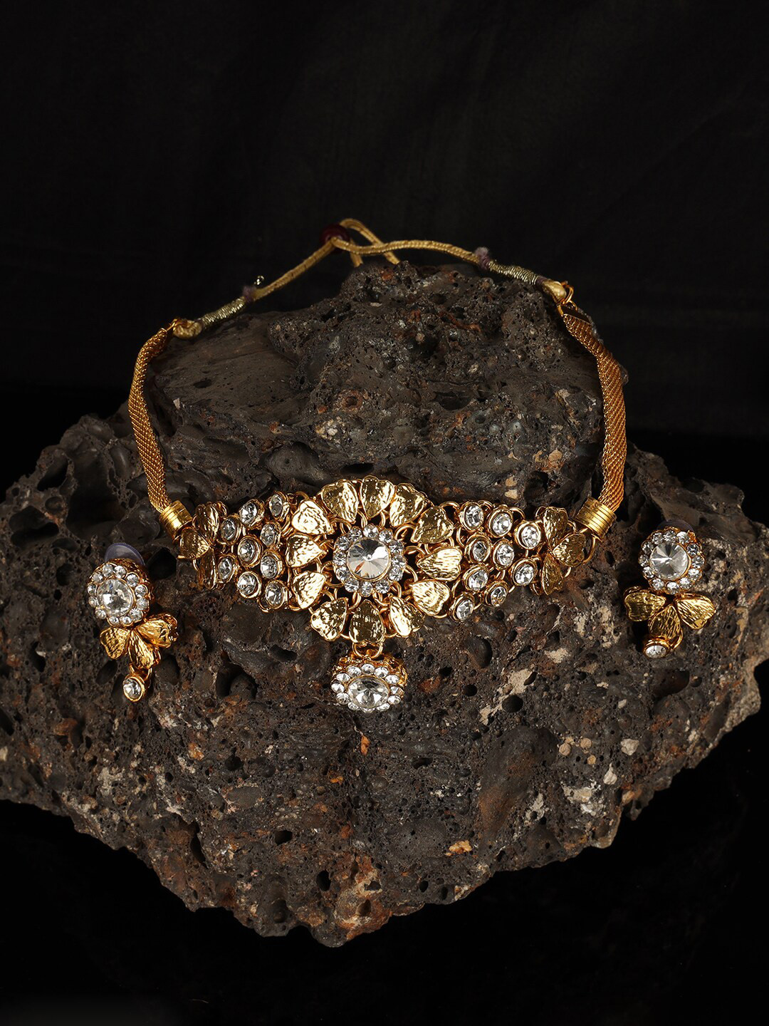 ANIKAS CREATION Gold-Plated White Artificial Stone-Studded Jewellery Set