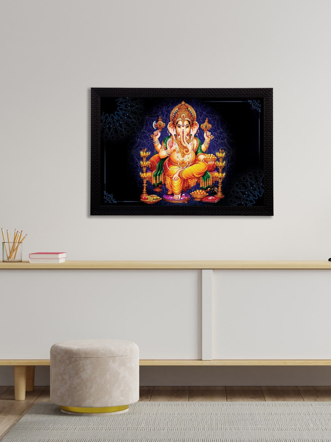 eCraftIndia Black & Orange Lord Ganesha Satin Matt Textured UV Wall Art