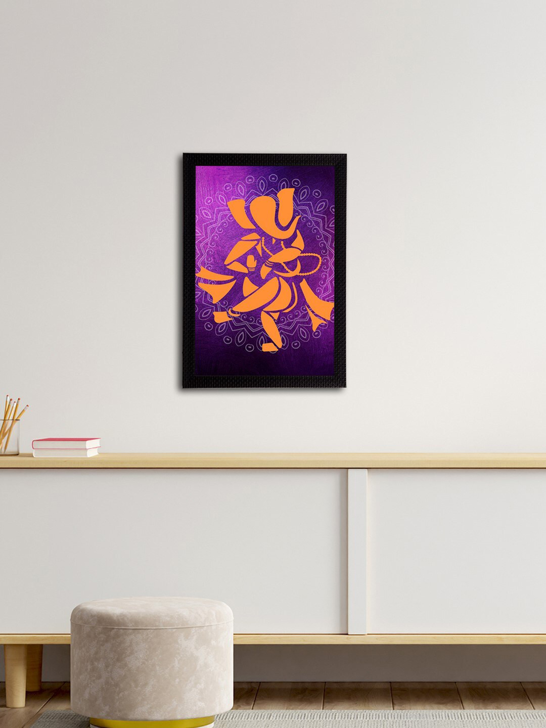 eCraftIndia Orange & Purple Lord Ganesha Satin Matt Textured UV Wall Art