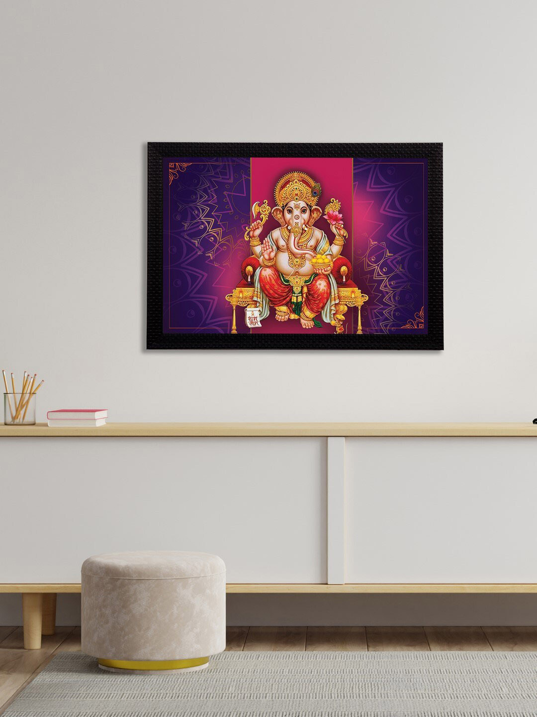 eCraftIndia Purple & Pink Satin Matt Texture Lord Ganesha UV Wall Art