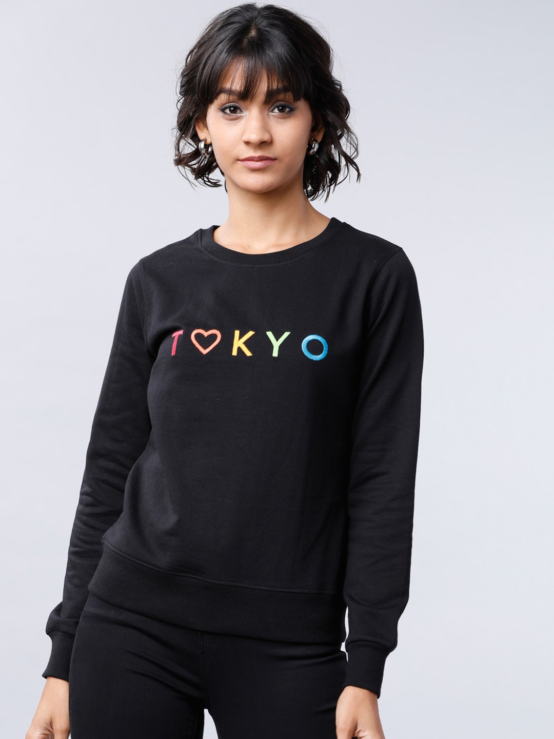 Tokyo Talkies Women Black Printed Sweatshirt