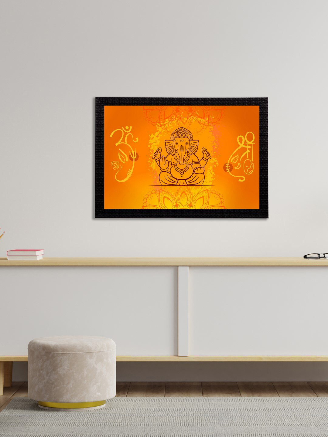 eCraftIndia Orange & Black Lord Ganesha Satin Matt Texture UV Art Painting