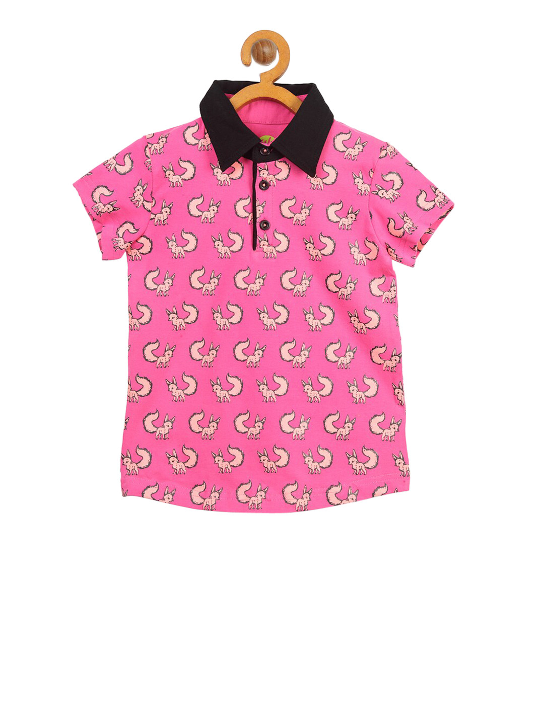 YK Girls Pink Printed Polo Collar T-shirt