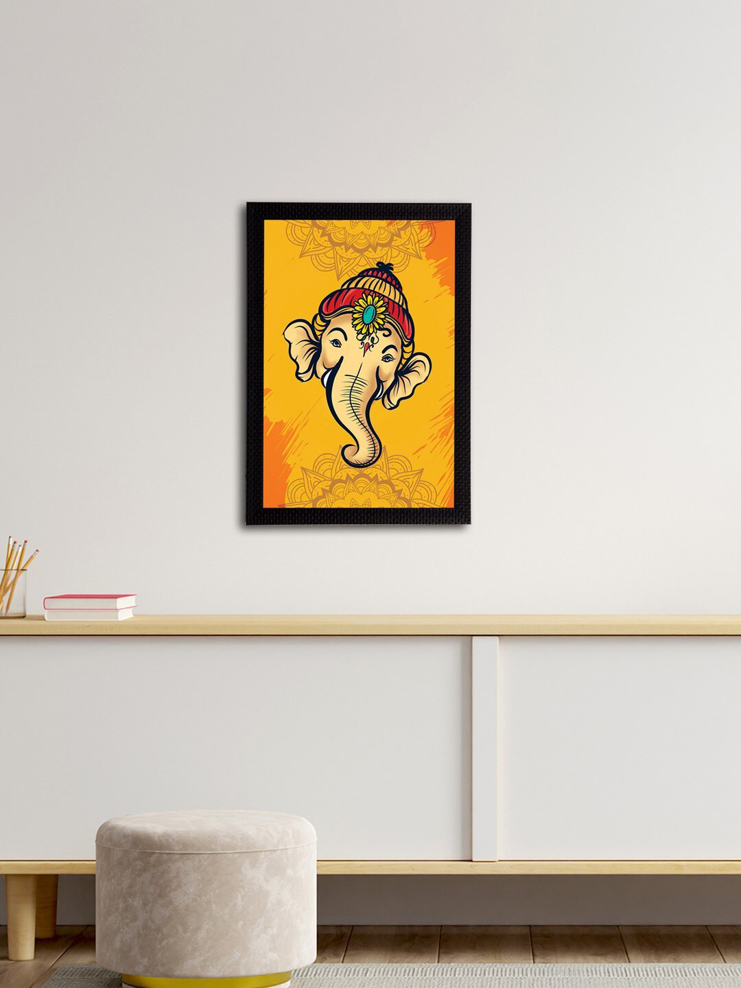 eCraftIndia Yellow & Beige Lord Ganesha Satin Matt Textured UV Wall Art