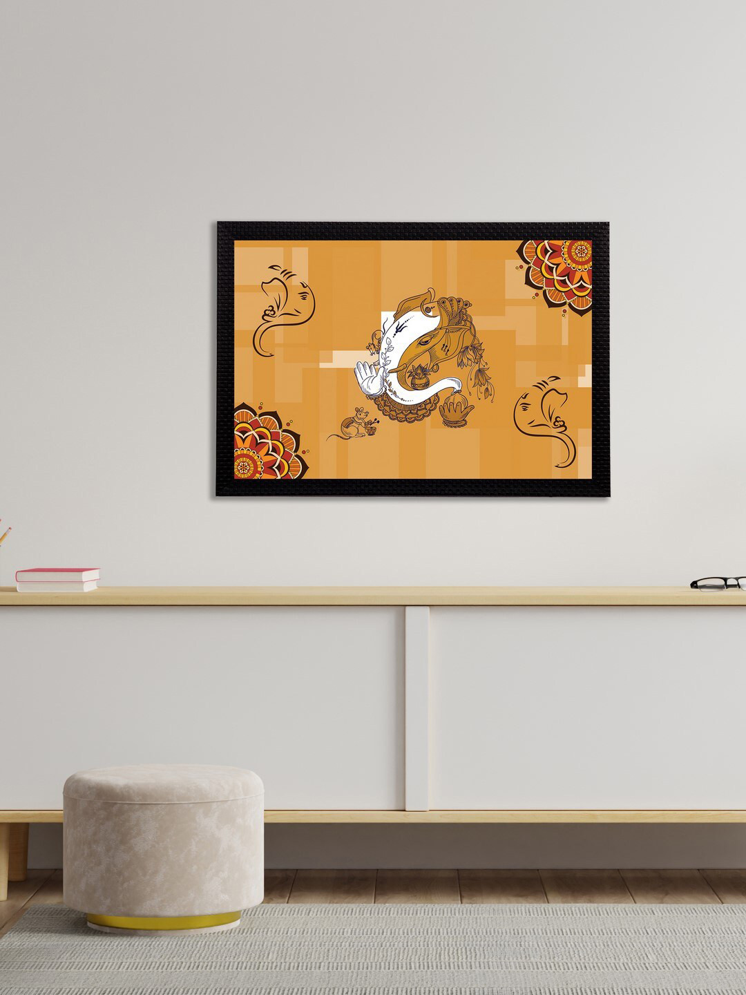 eCraftIndia Lord Ganesha Paper Living Room Rectangle Paintings Wall Art -9.84 x 13.78In