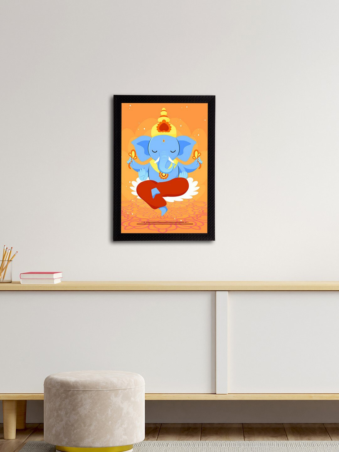 eCraftIndia Orange & Blue Lord Ganesha Satin Matt Texture UV Wall Art