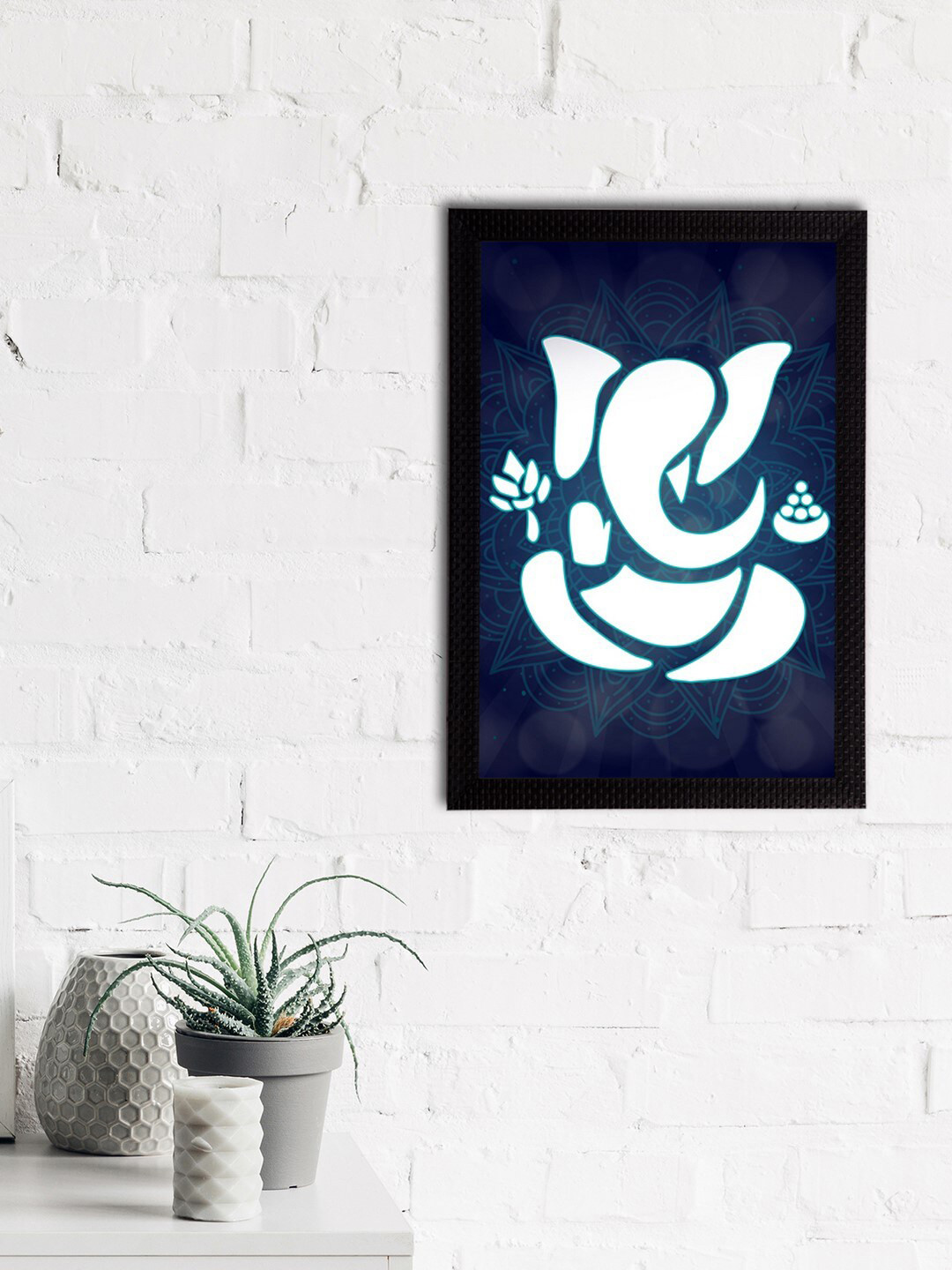 eCraftIndia Navy Blue & White Lord Ganesha Satin Matt Texture UV Wall Art