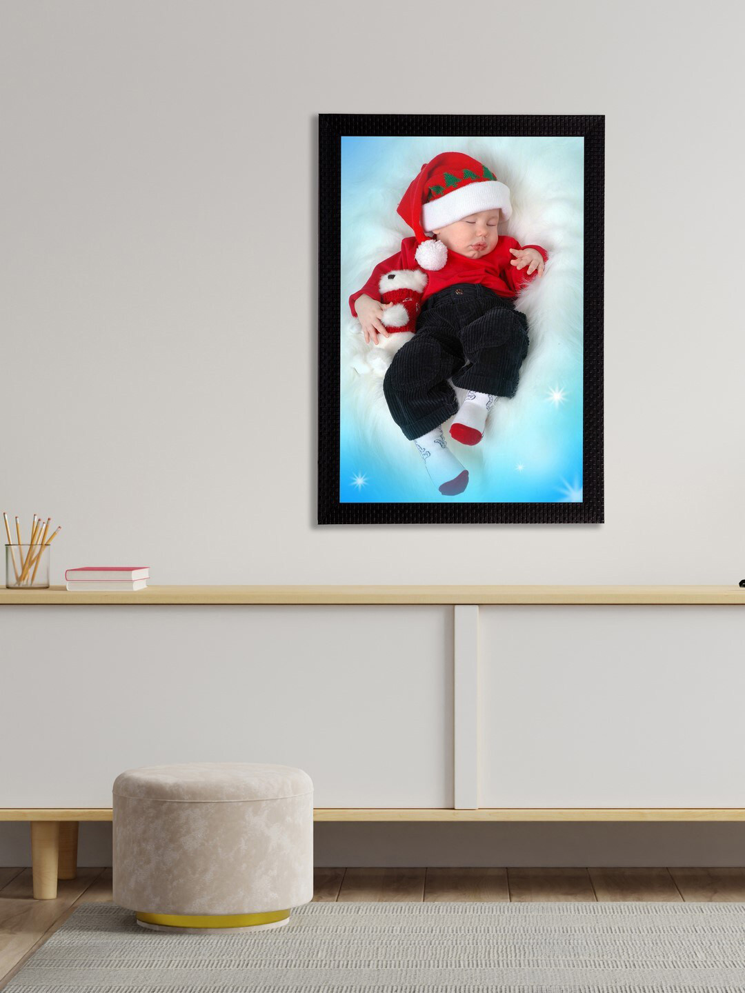 eCraftIndia Blue & Red Satin Matt Texture Baby Portrait UV Wall Art