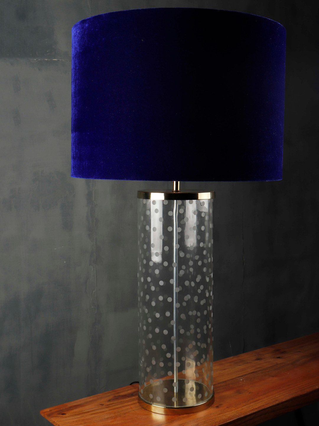 Grated Ginger Blue Solid Polka Straw Table Lamp