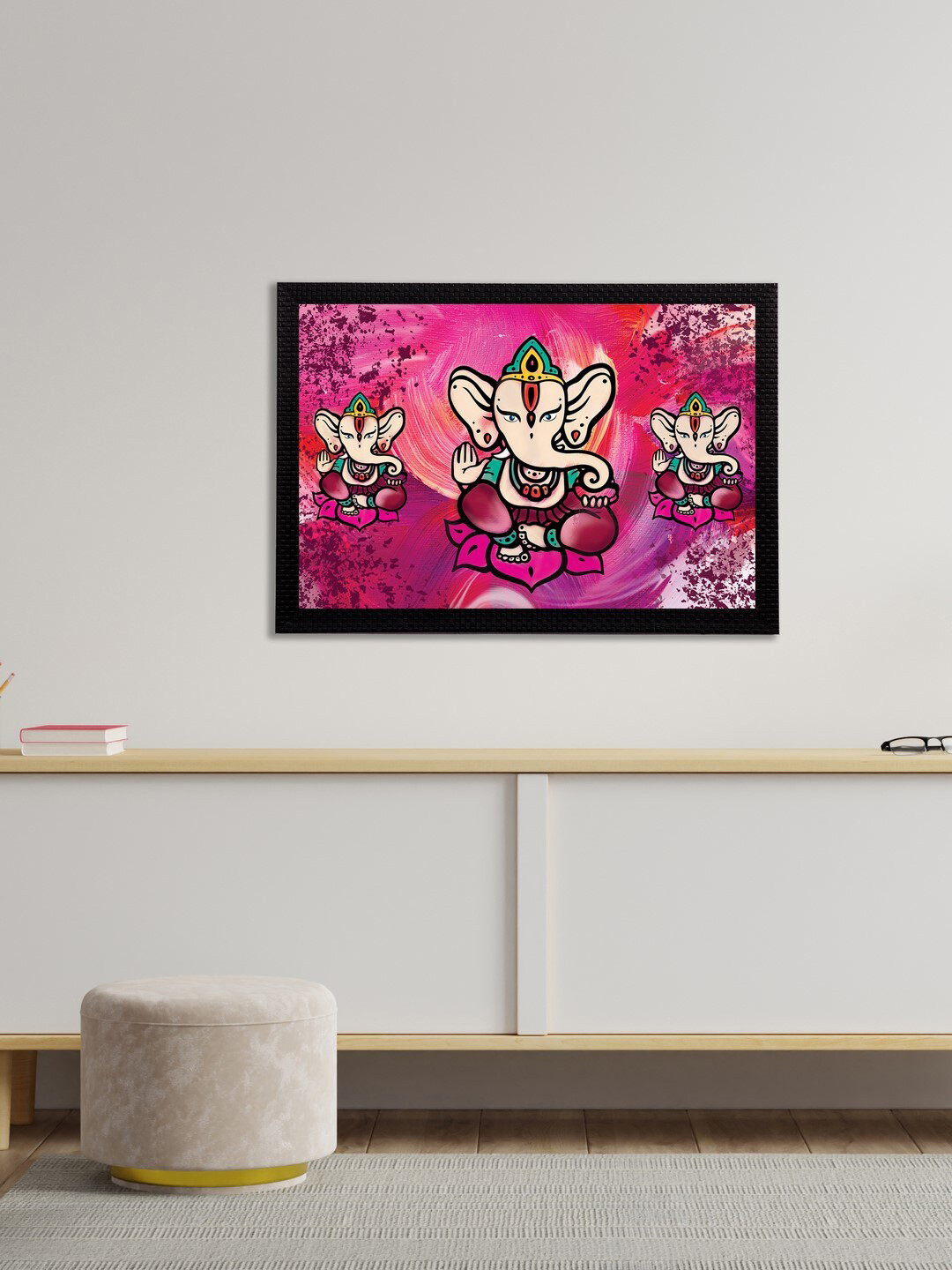 eCraftIndia Pink Lord Ganesha Satin Matt Texture UV Wall Art