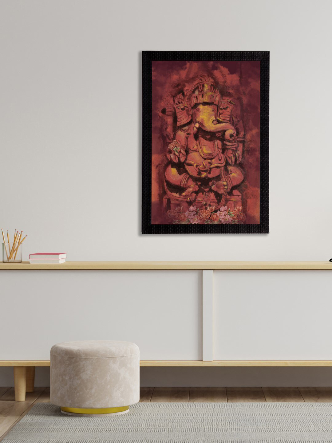eCraftIndia Brown & Red Lord Ganesha Satin Matt Texture UV Wall Art