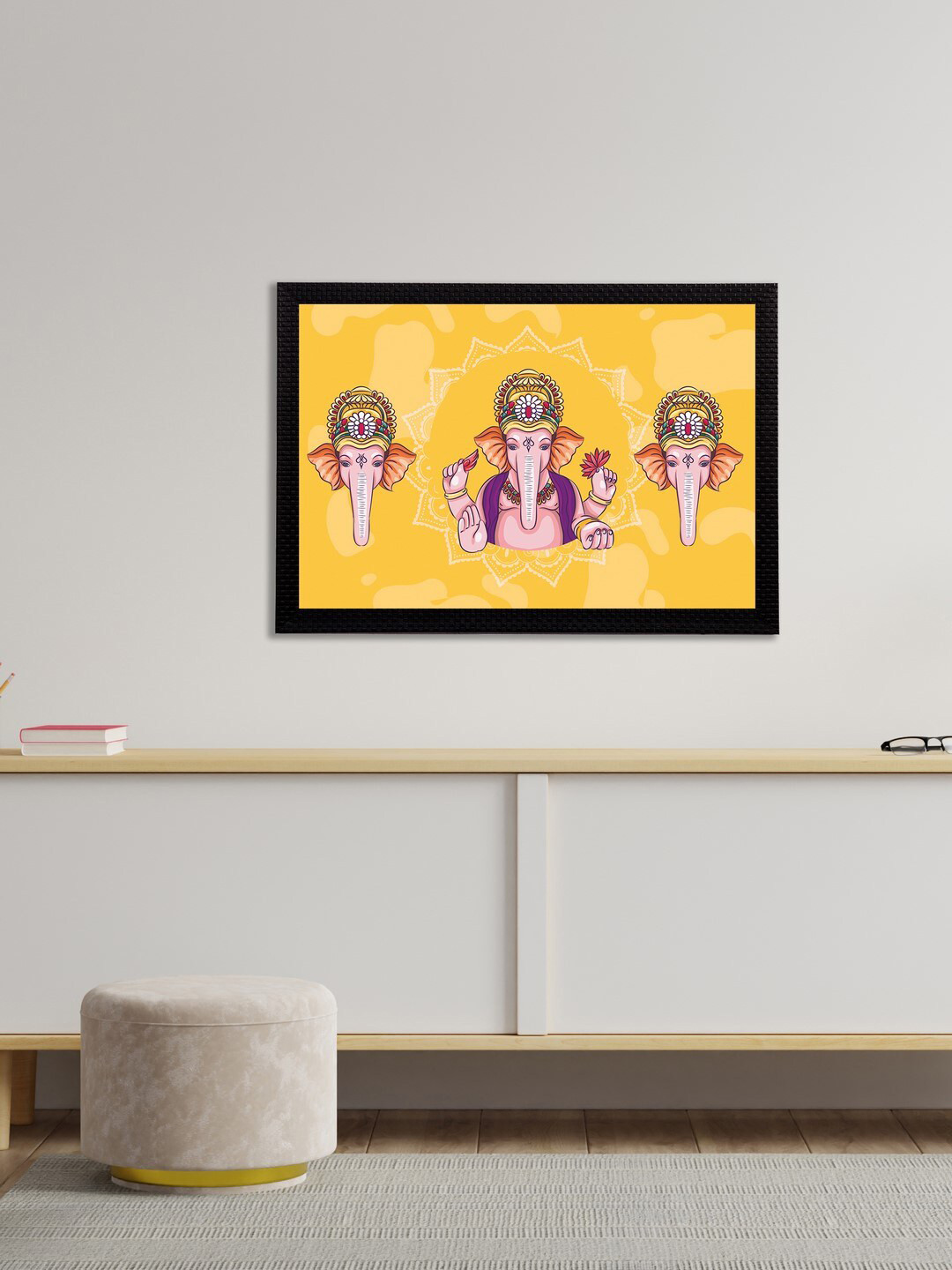 eCraftIndia Yellow & Purple Lord Ganesha Satin Matt Textured UV Wall Art