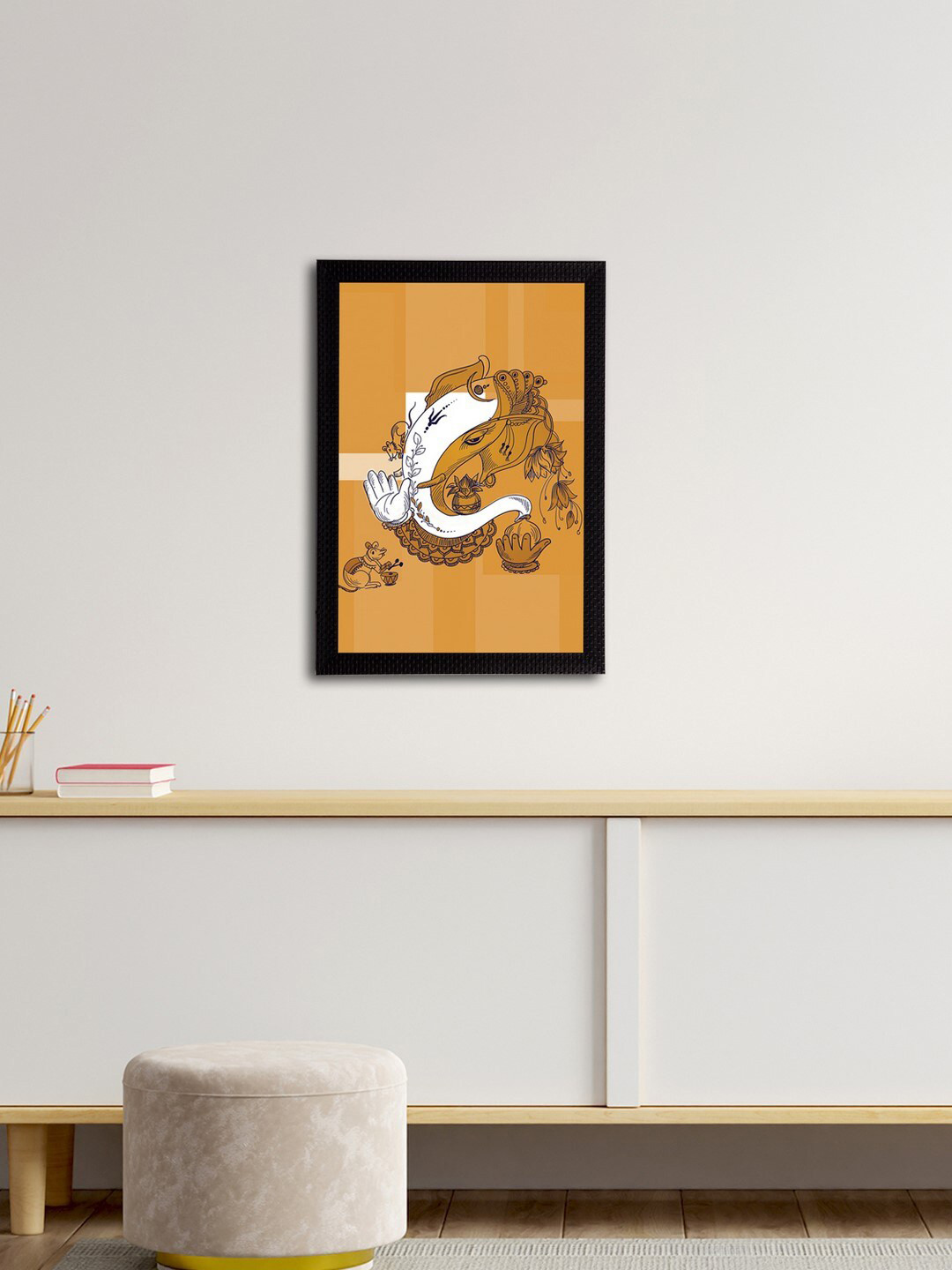 eCraftIndia Brown & White Lord Ganesha Satin Matt Textured UV Wall Art