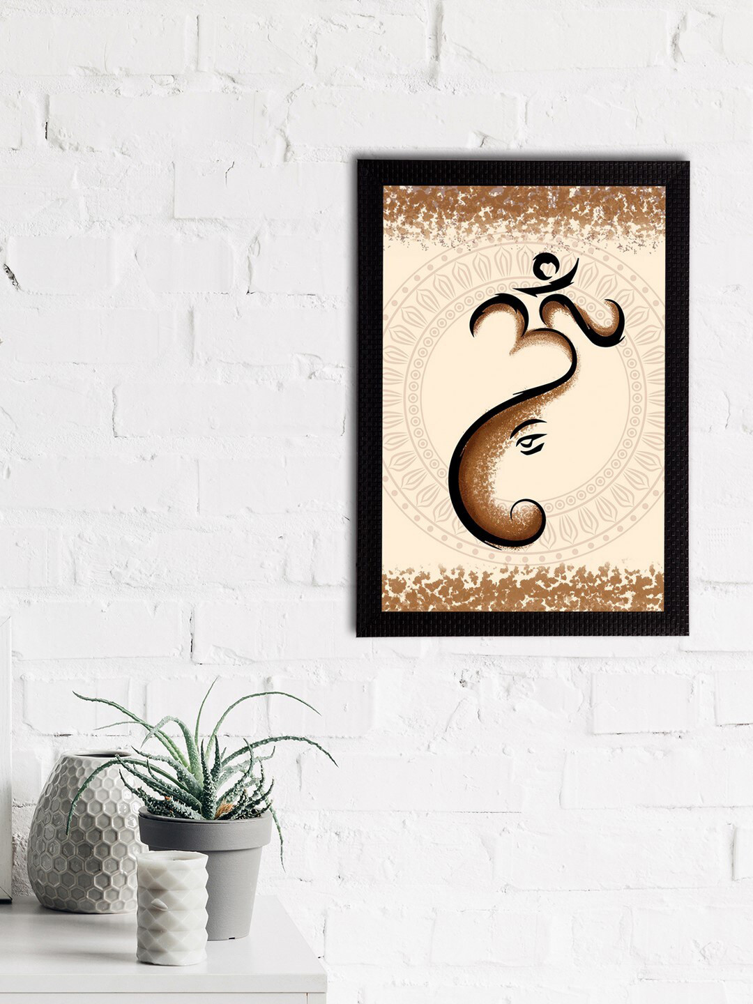 eCraftIndia Cream & Brown Lord Ganesha Satin Matt Texture UV Wall Art