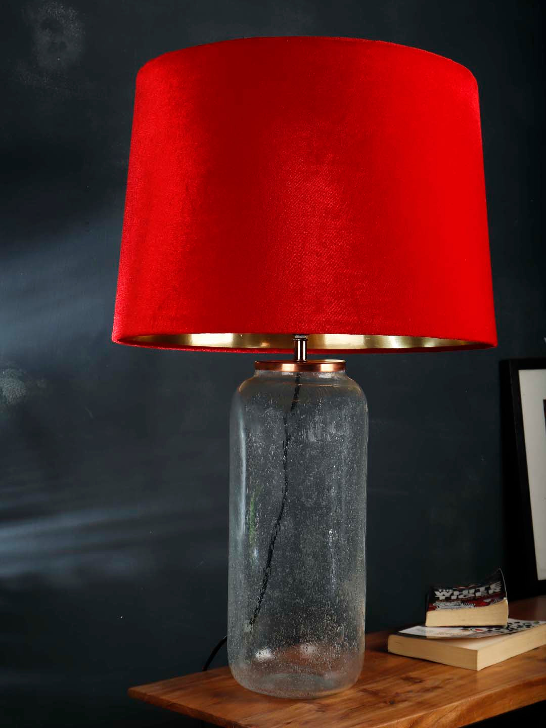 Grated Ginger Red Self Design Fizz Jar Table Lamp