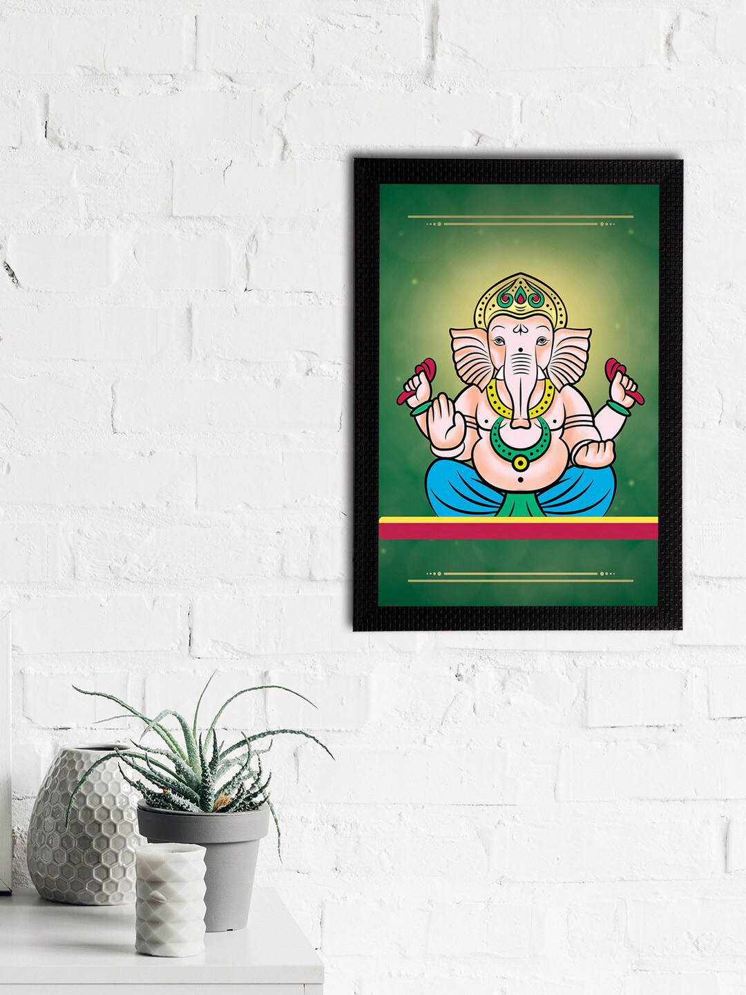 eCraftIndia Lord Ganesha Synthetic Wood Home Office Paintings Wall Art -13.78 x 9.84In