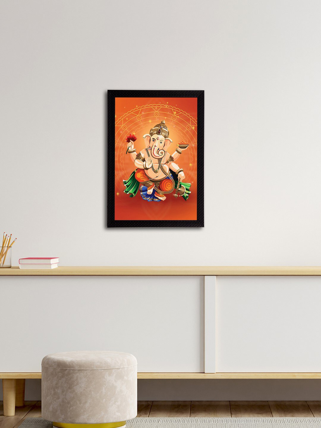 eCraftIndia Orange & Beige Lord Ganesha Satin Matt Texture UV Wall Art