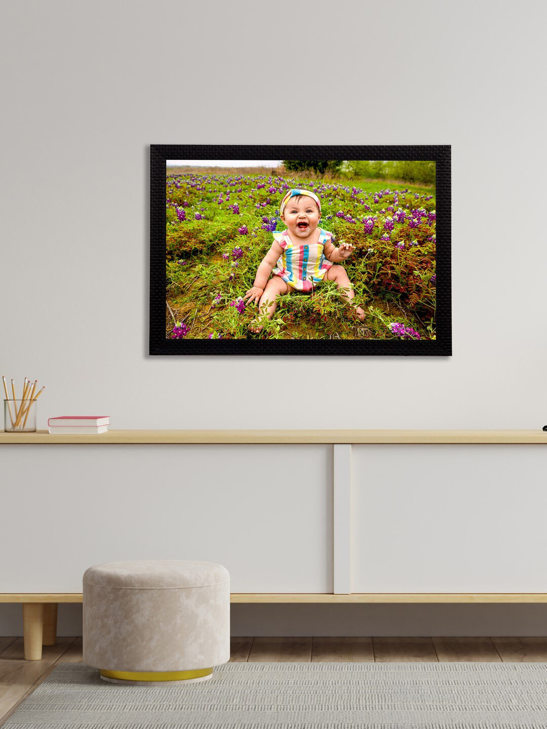 eCraftIndia Green & Purple Cute Baby Satin Matt Texture UV Art Paintings