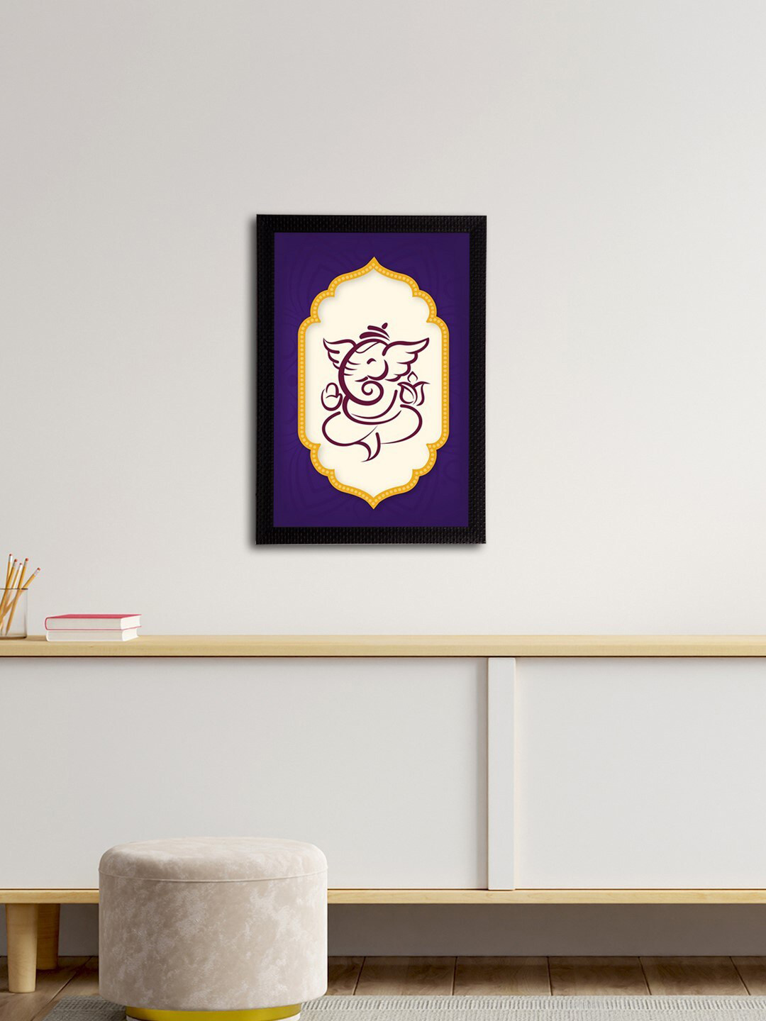eCraftIndia Purple & Beige Lord Ganesha Satin Matt Texture UV Wall Art