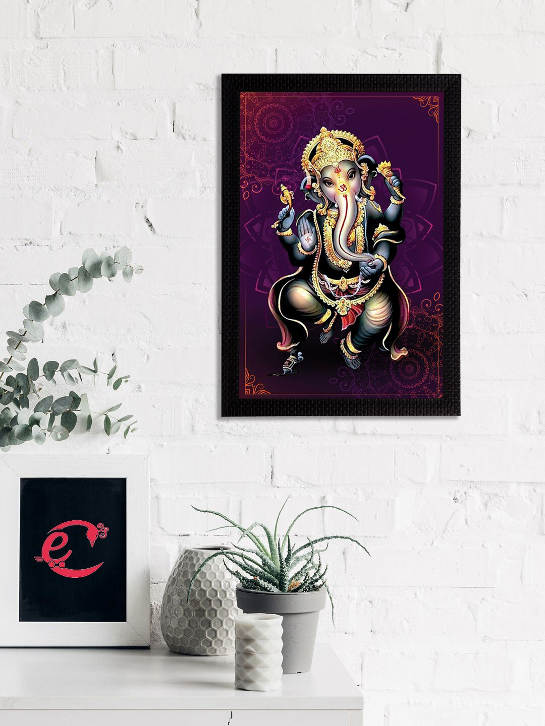 eCraftIndia Purple & Blue Lord Ganesha Satin Matt Textured UV Wall Art