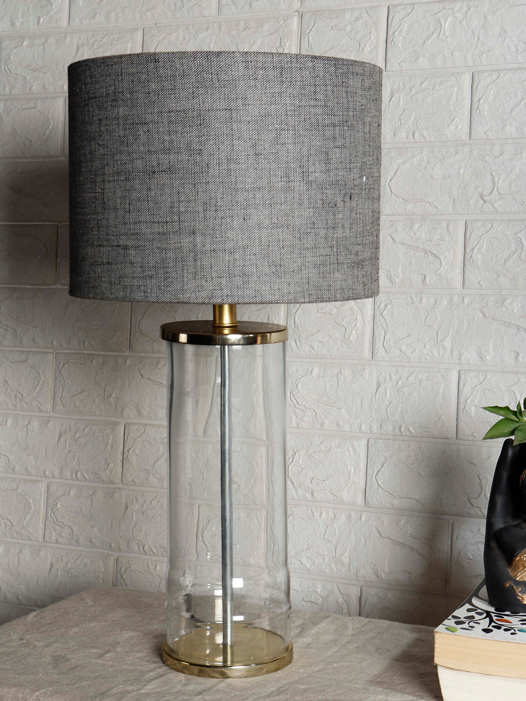 Grated Ginger Grey Self Design Contemporary Facile Glass Table Lamp