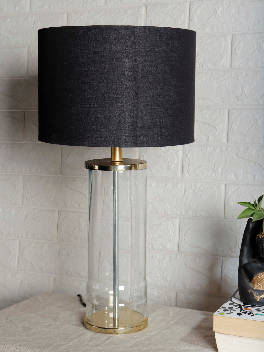 Grated Ginger Black Self Design Facile Glass Table Lamp