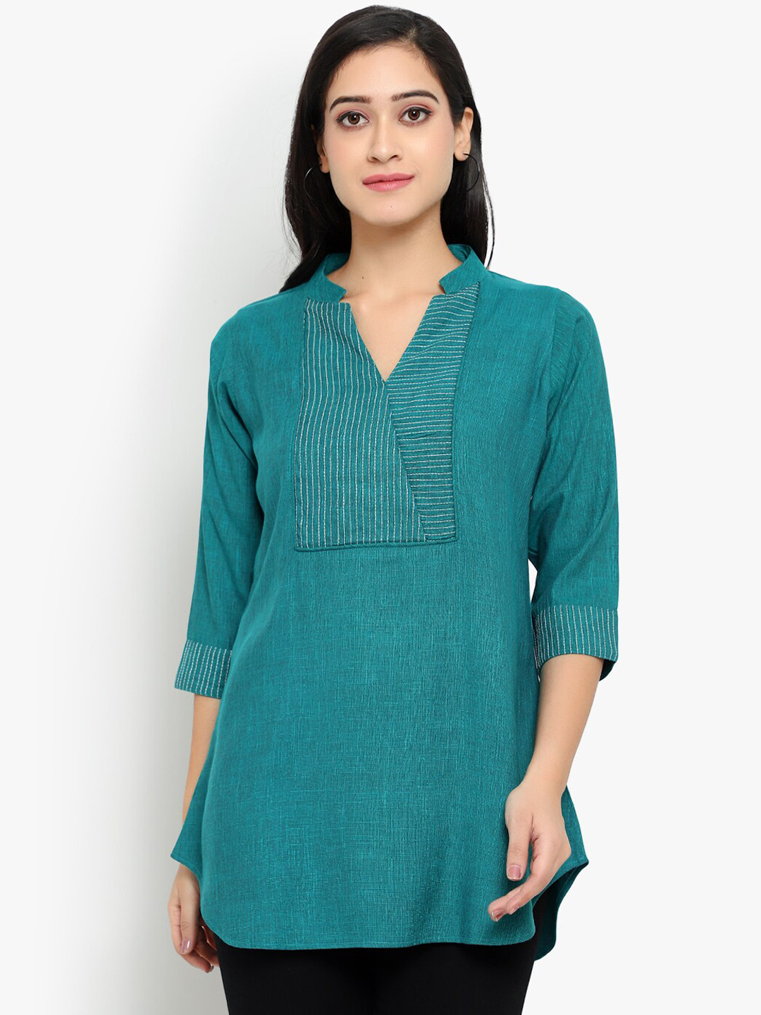 Indietoga Women Sea Green Solid Kurti