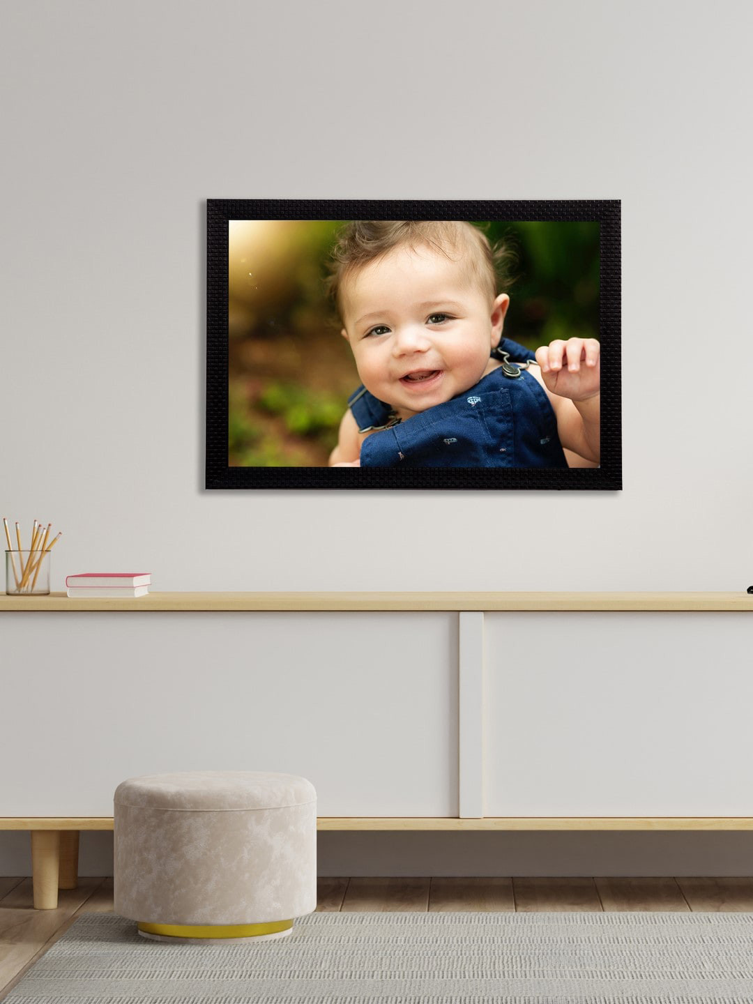 eCraftIndia Blue & Nude-Coloured Cute Baby Satin Matt Textured UV Wall Art