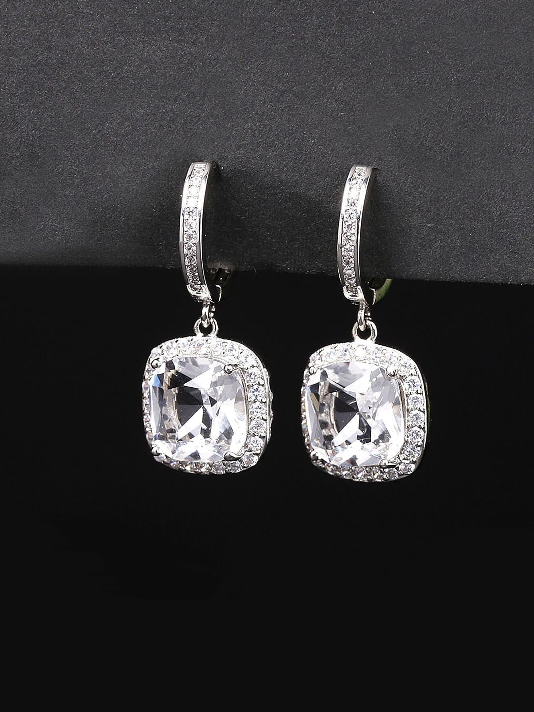 Yellow Chimes Silver-Toned Rhodium-Plated Contemporary Drop Earrings