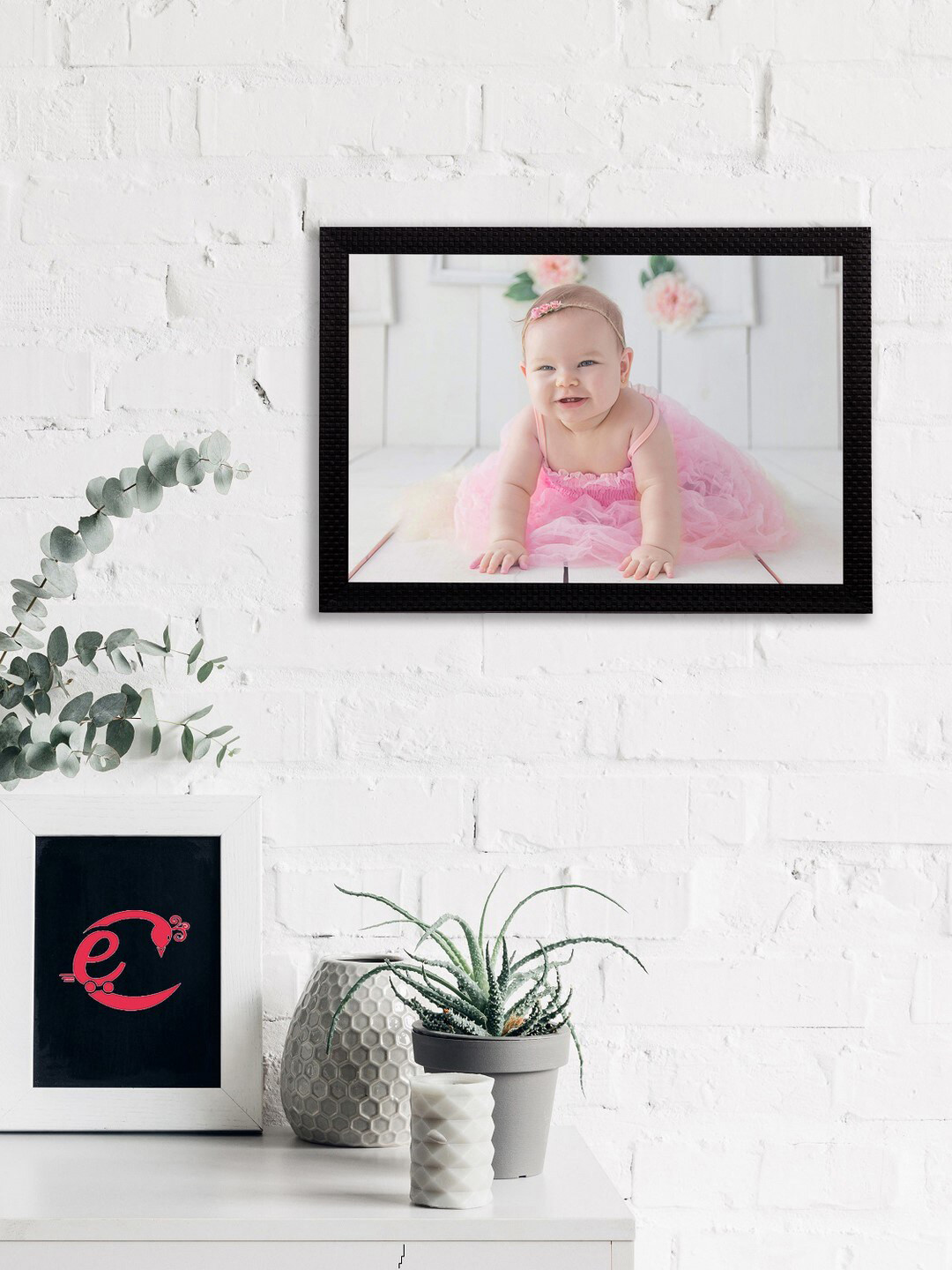 eCraftIndia Pink and White Cute Baby Satin Matt Texture UV Wall Art