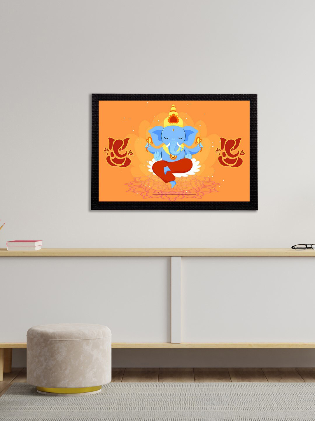 eCraftIndia Orange & Blue Lord Ganesha Satin Matt Textured UV Wall Art