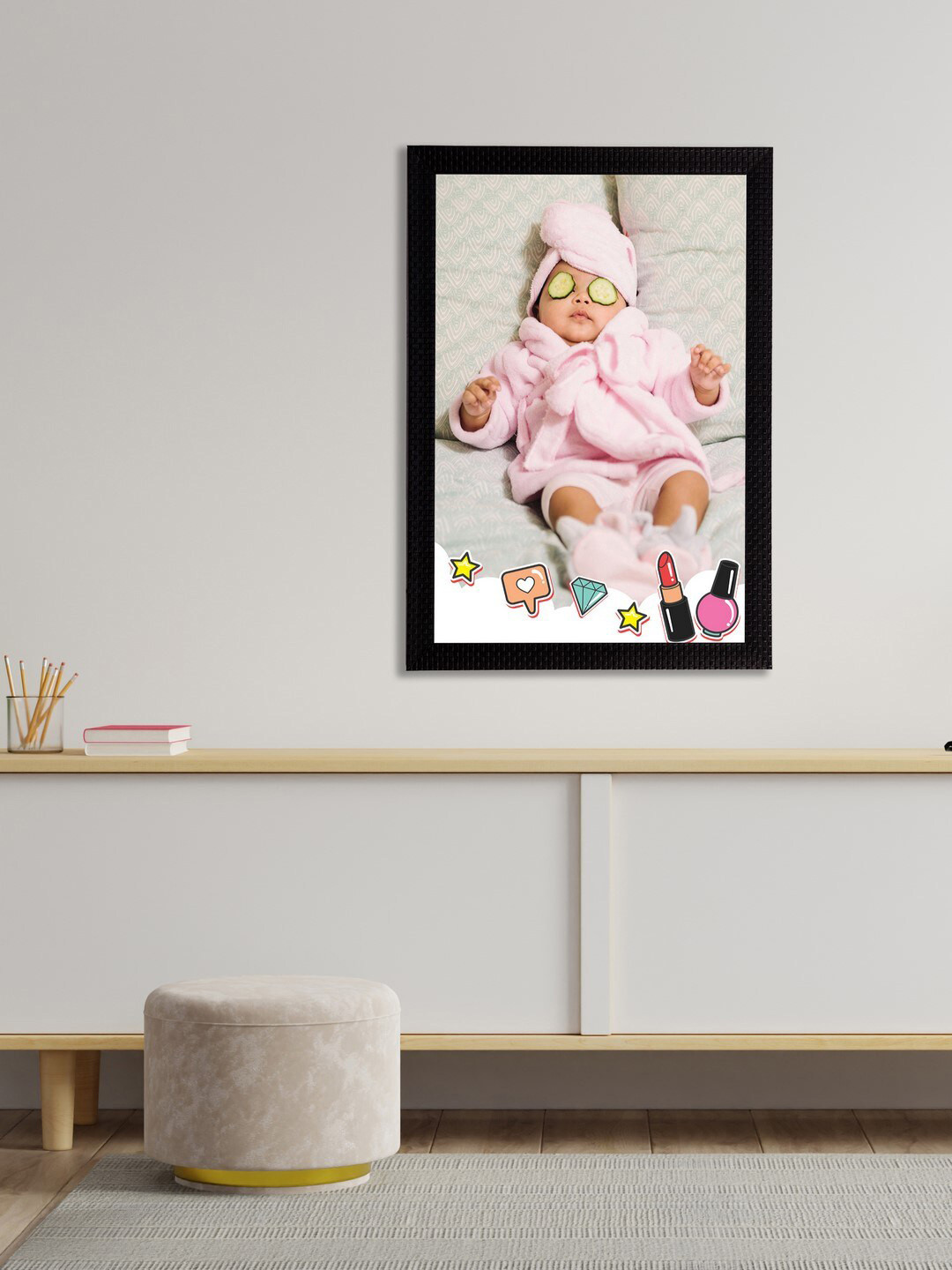 eCraftIndia Pink & White Cute Baby Satin Matt Texture UV Wall Art