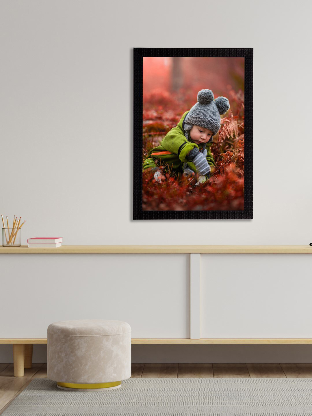 eCraftIndia Red & Green Cute Baby Satin Matt Texture UV Art Painting