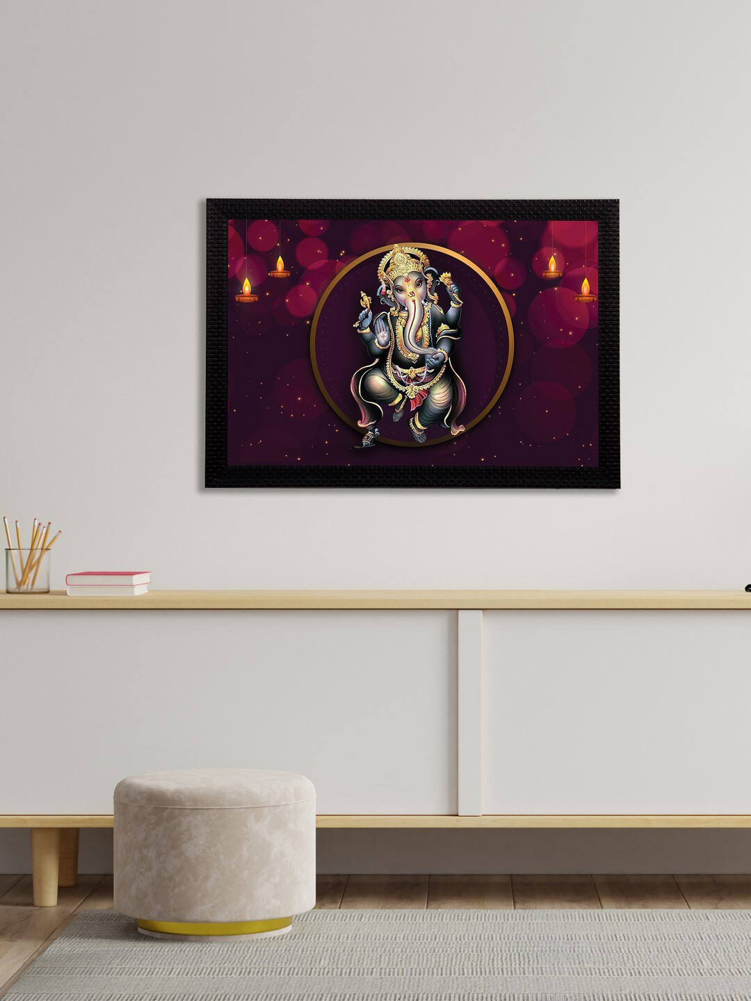 eCraftIndia Lord Ganesha Synthetic Wood Wall Rectangle Paintings Wall Art -10 x 16 In
