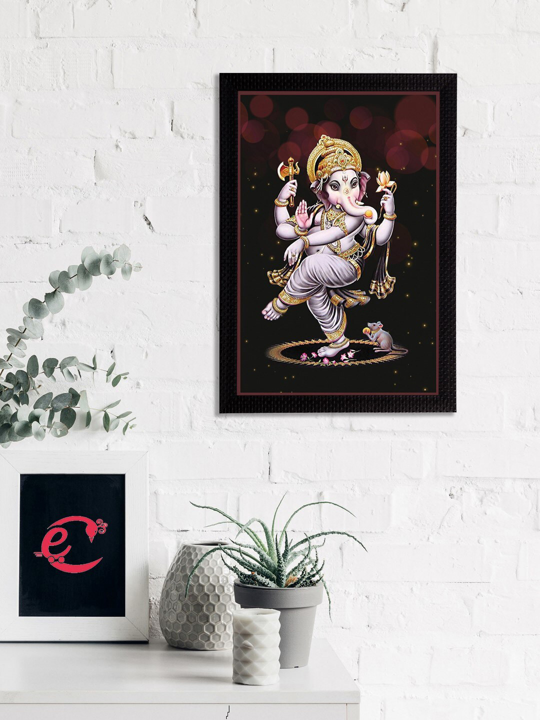 eCraftIndia Brown & Grey Lord Ganesha Satin Matt Textured UV Wall Art