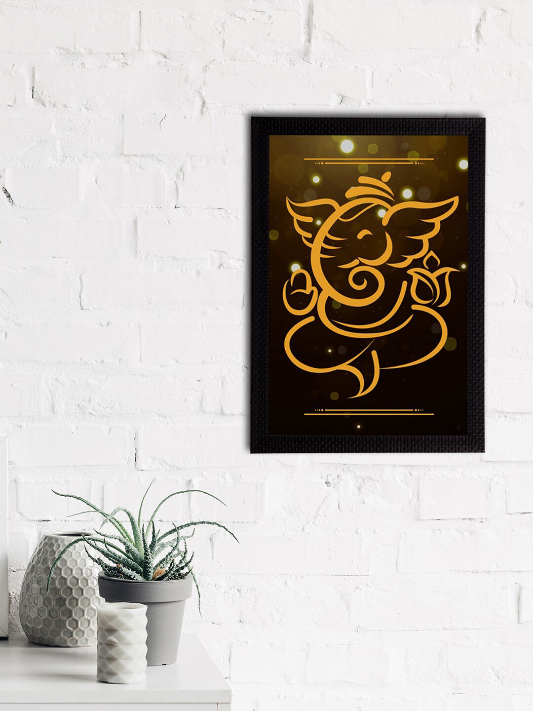 eCraftIndia Gold-Toned & Black Lord Ganesha Satin Matt Textured UV Wall Art