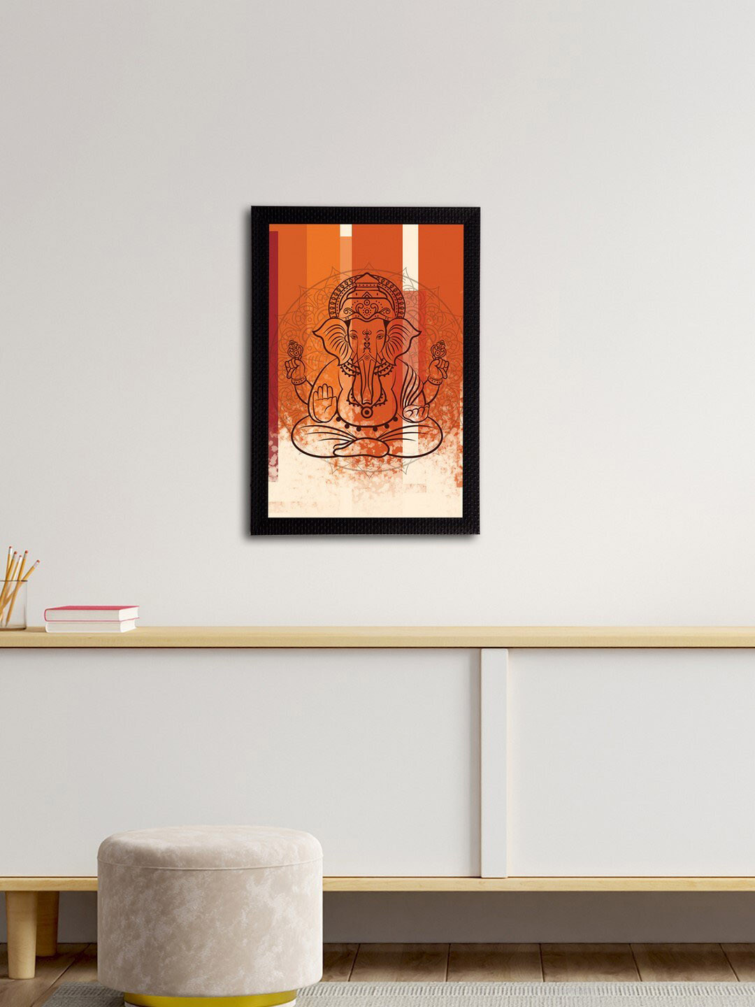 eCraftIndia Brown & White Lord Ganesha Satin Matt Texture UV Wall Art