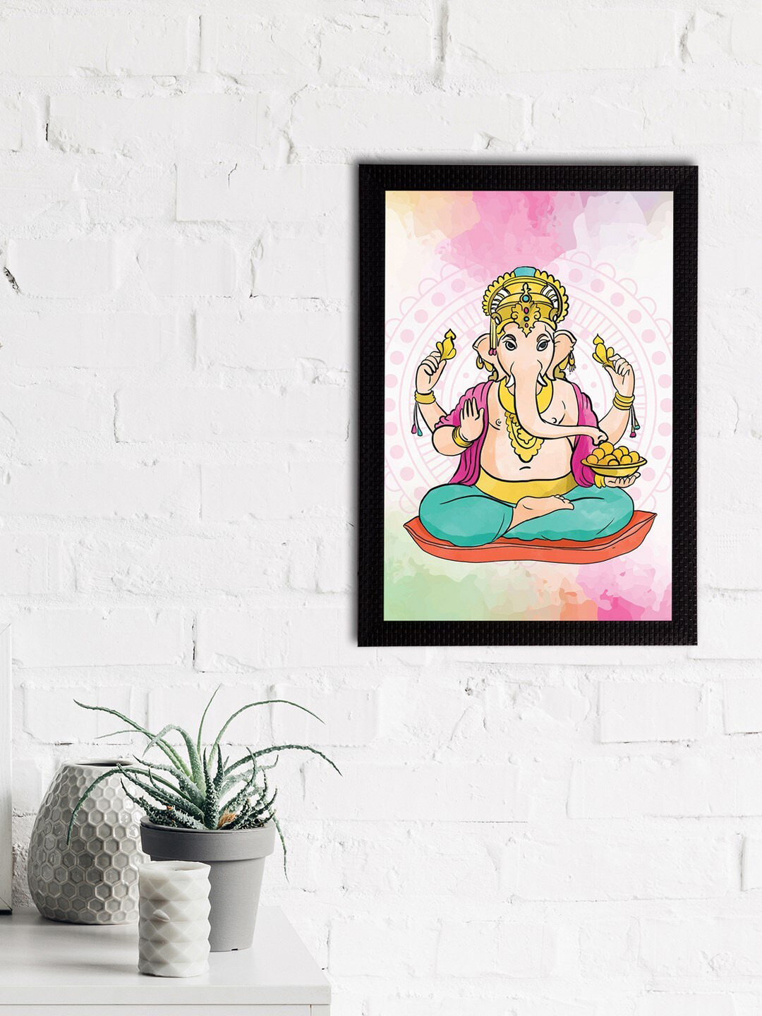 eCraftIndia White & Pink Lord Ganesha Satin Matt Texture UV Wall Art