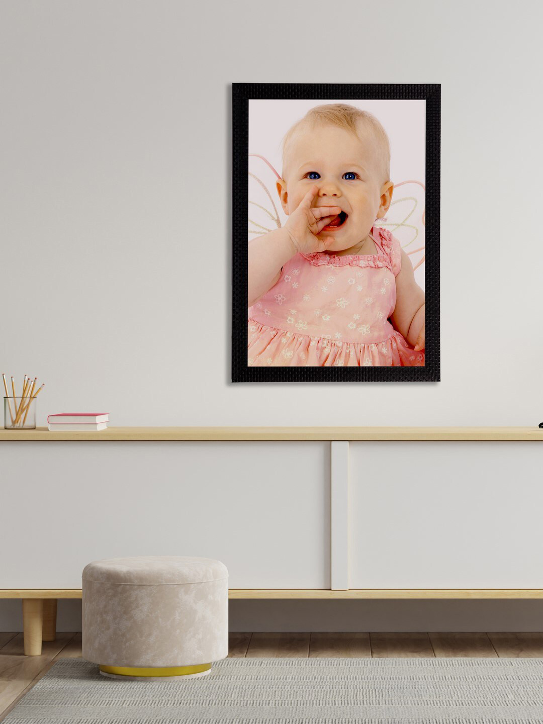 eCraftIndia Pink & Off-White Cute Baby Satin Matt Textured UV Wall Art