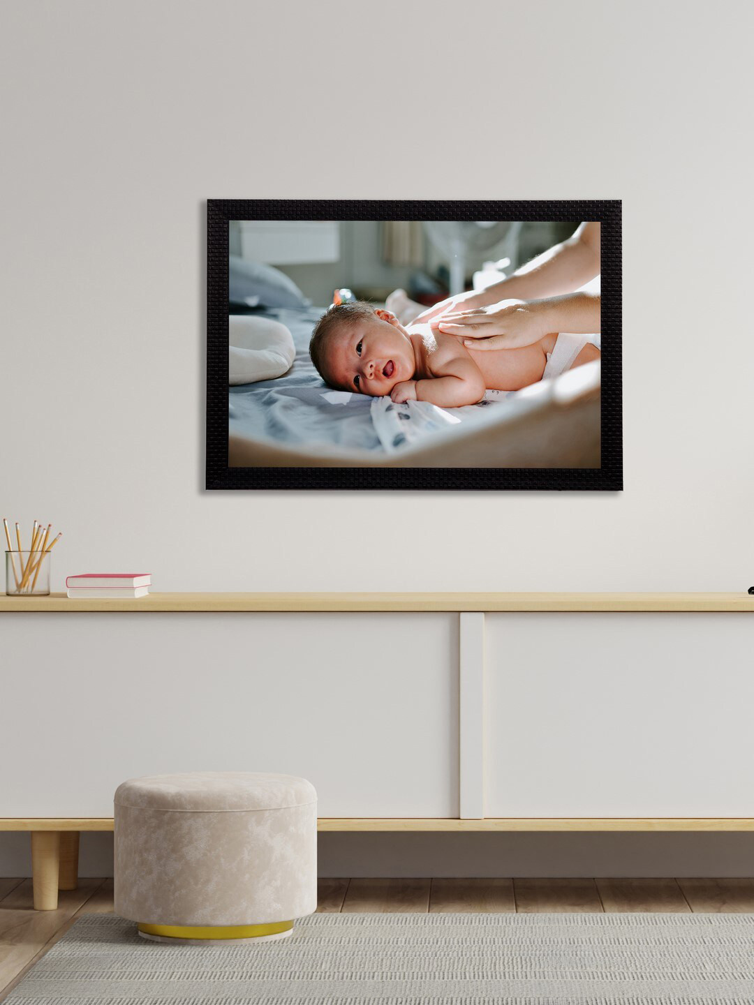 eCraftIndia Cute Baby Satin Matt Paper Wall Rectangle Paintings Wall Art -14 x 10 In