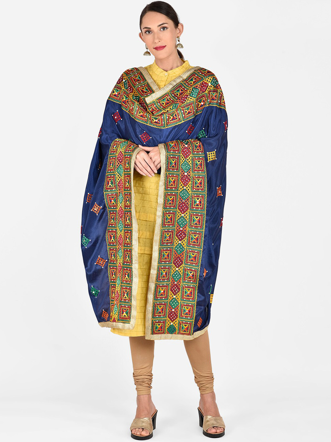 Dupatta Bazaar Navy Blue Phulkari Embroidered Dupatta