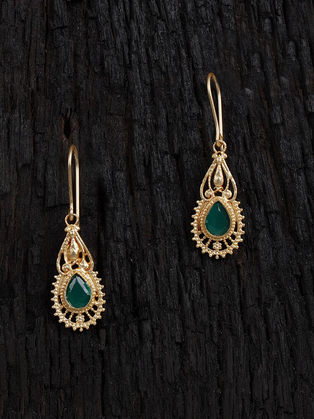 Shoshaa Green Gold-Plated Handcrafted Classic Drop Earrings