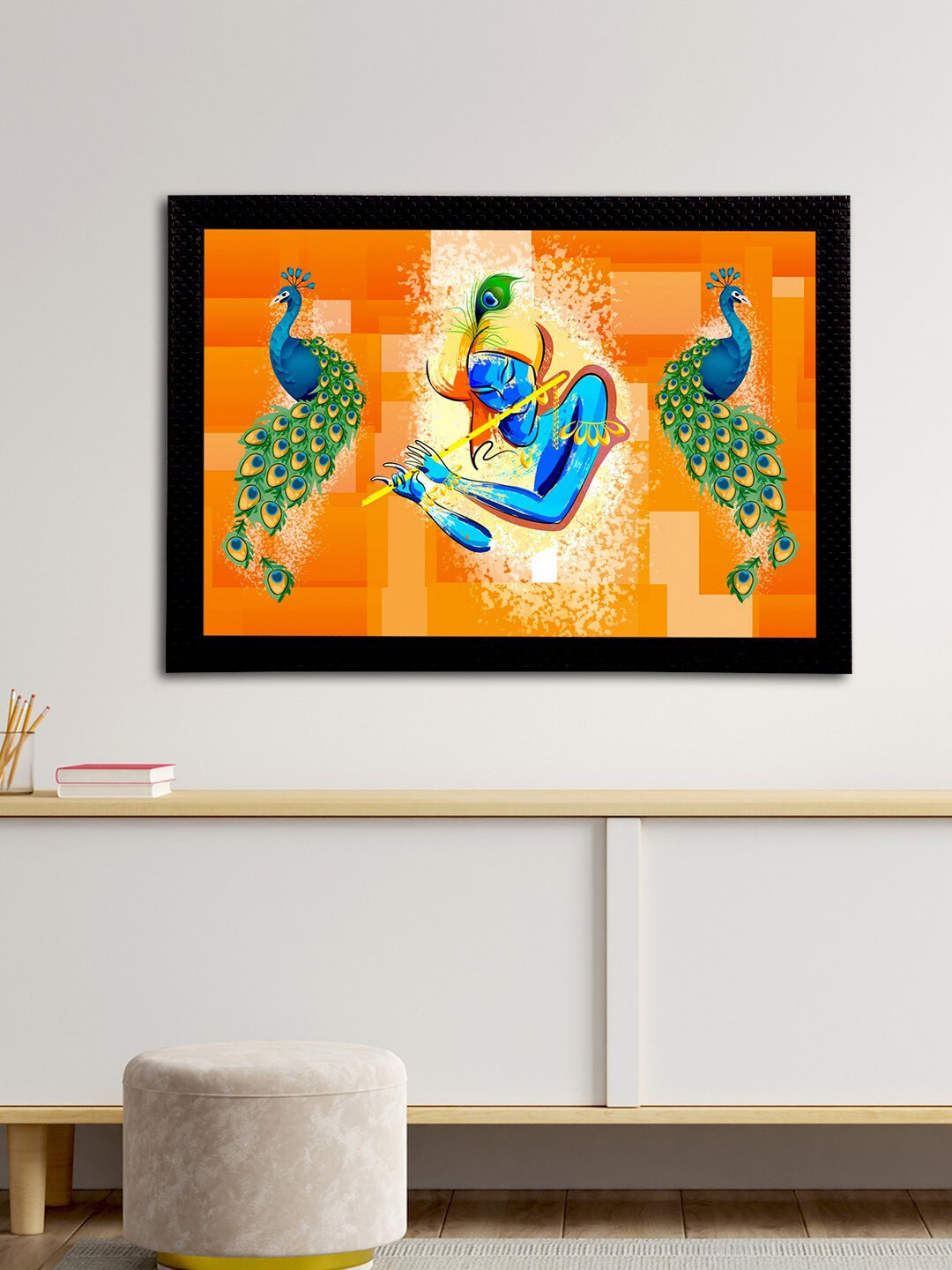 eCraftIndia Multi-Coloured Satin Matt Texture Lord Krishna UV Wall Art