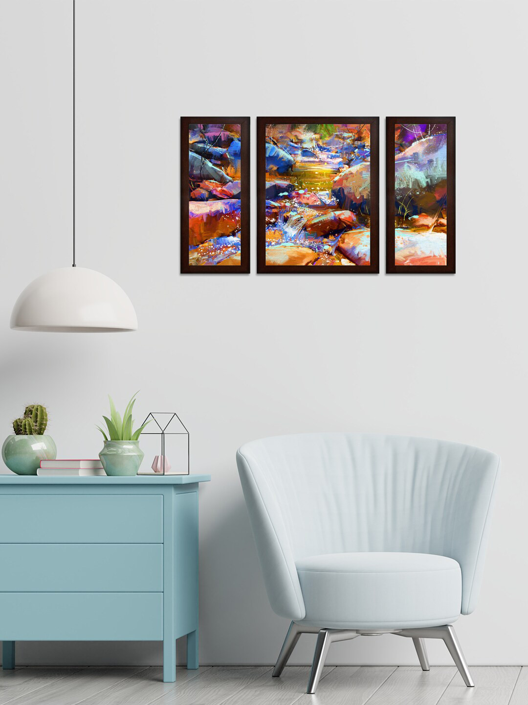 WENS Brown MDF 3 Pcs Wall Living Room Rectangle Potrait Paintings Wall Art