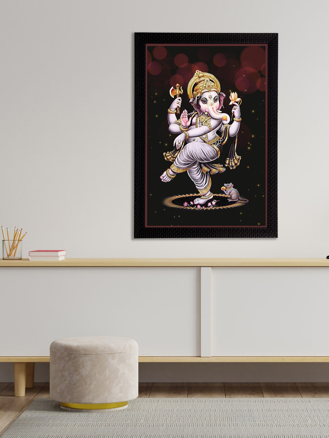 eCraftIndia Brown and Grey Lord Ganesha Satin Matt Textured UV Art Painting