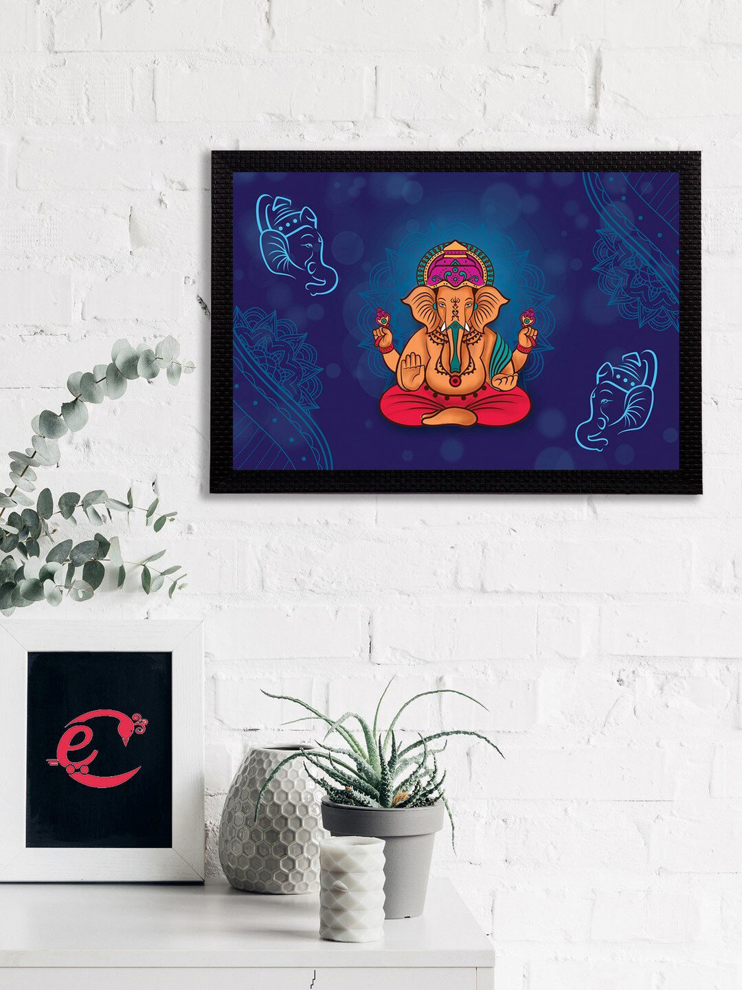 eCraftIndia Blue & Orange Lord Ganesha Satin Matt Textured UV Wall Painting