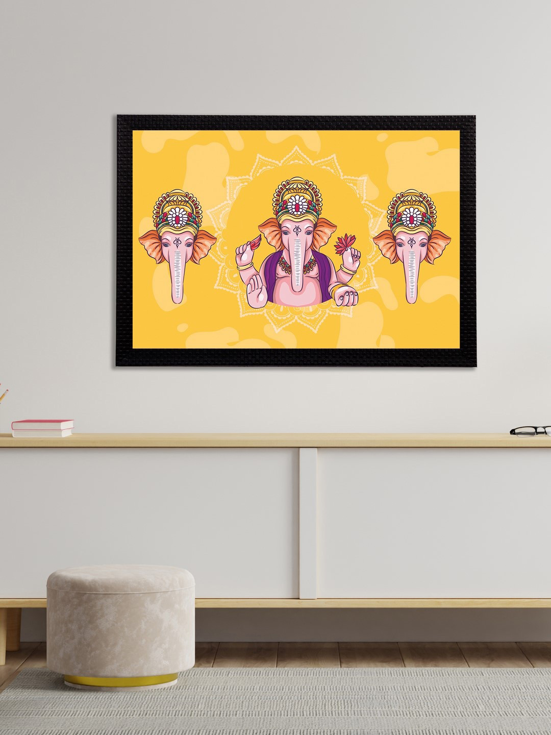 eCraftIndia Yellow & Pink Lord Ganesha Satin Matt Texture UV Art Painting