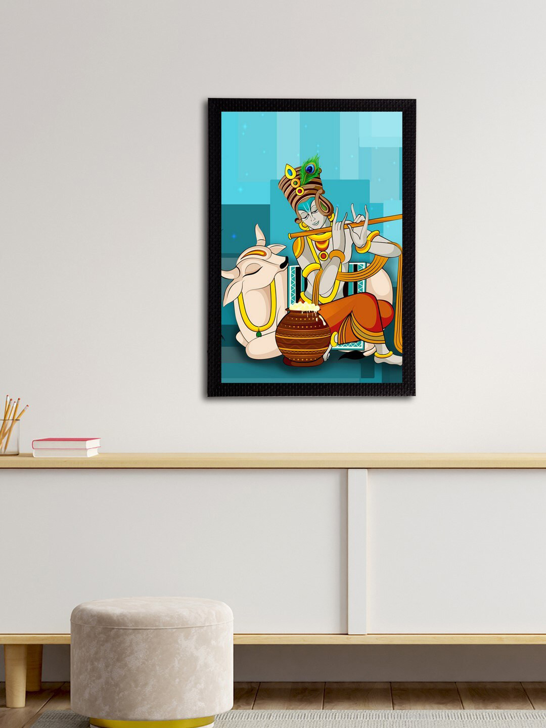 eCraftIndia Lord Krishna Synthetic Wood Living Room Paintings Wall Art -19.69 x 13.78In